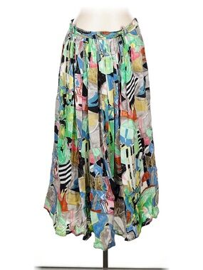 Bianca B. Abstract Multicolor Midi Skirt in Green and Blue Made in Italy